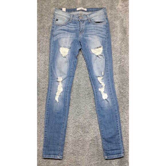Kancan Jeans Womens Sz 25 Skinny Ankle Denim Blue Stretch Distressed Whiskers - Picture 2 of 10